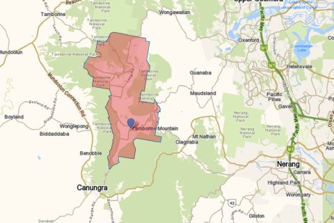 Tamborine Mountain highlighted on map